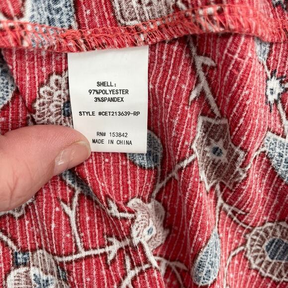 Melloday Floral Off Shoulder Blouse Women's Size 2X Red/White/Blue - Picture 6 of 9